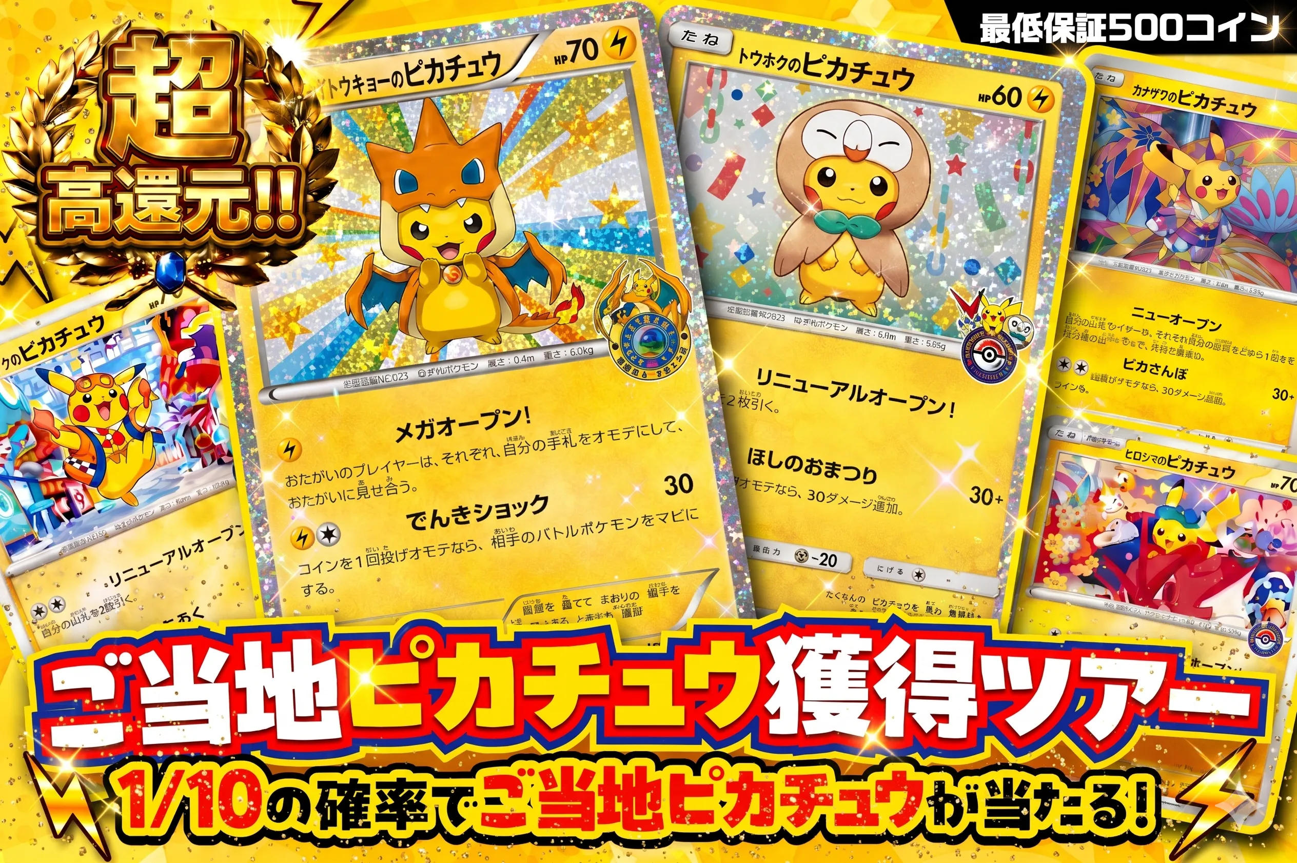 ご当地ピカチュウ獲得ツアー 1/10の確率でご当地ピカチュウが当たる